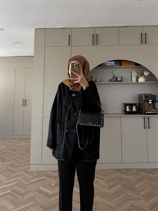 Keira Angora Biyeli Hırka/Ceket Siyah