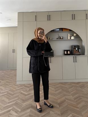 Keira Angora Biyeli Hırka/Ceket Siyah