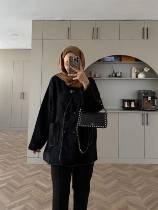 Keira Angora Biyeli Hırka/Ceket Siyah