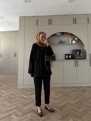 Keira Angora Biyeli Hırka/Ceket Siyah