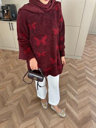 Kelebek Simli Kazak Bordo