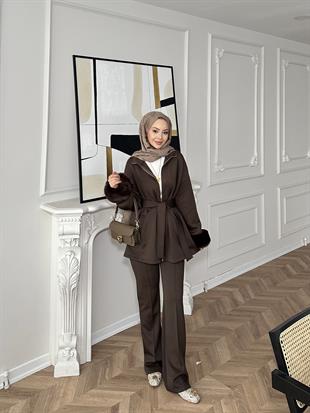 (ÖNSİPARİŞ) Ketty Kürklü Scuba Takım Acı Kahve