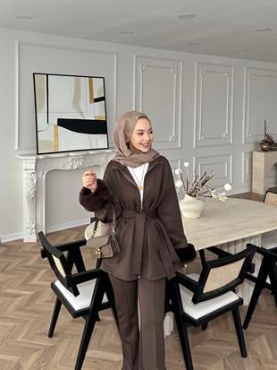 (ÖNSİPARİŞ) Ketty Kürklü Scuba Takım Acı Kahve