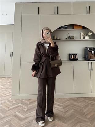 (ÖNSİPARİŞ) Ketty Kürklü Scuba Takım Acı Kahve