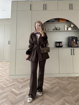 (ÖNSİPARİŞ) Ketty Kürklü Scuba Takım Acı Kahve