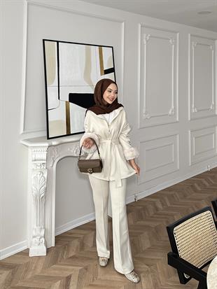 (ÖNSİPARİŞ) Ketty Kürklü Scuba Takım Bej