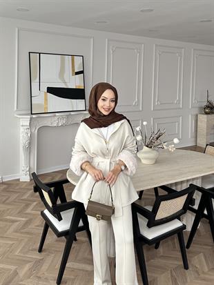 (ÖNSİPARİŞ) Ketty Kürklü Scuba Takım Bej