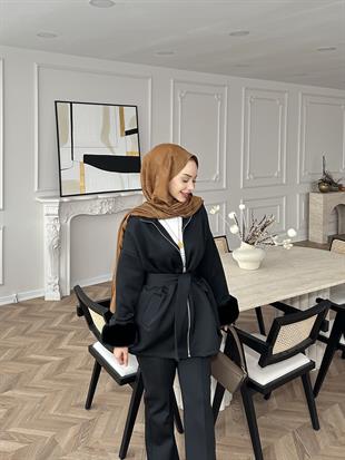 (ÖNSİPARİŞ) Ketty Kürklü Scuba Takım Siyah