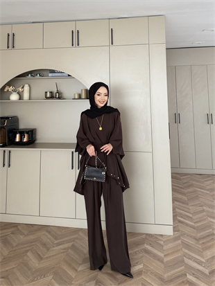 Kevin Yarasa Kol Pantolonlu Takım Acı Kahve (2024)