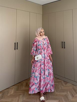 Kiraz Pamuk Vual Elbise Pembe