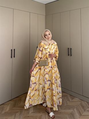 Kiraz Pamuk Vual Elbise Sarı