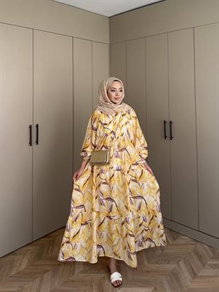 Kiraz Pamuk Vual Elbise Sarı