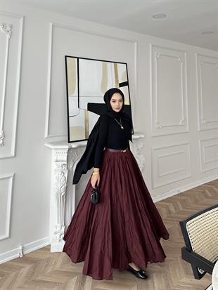 Kırışık Etek Bordo