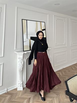 Kırışık Etek Bordo
