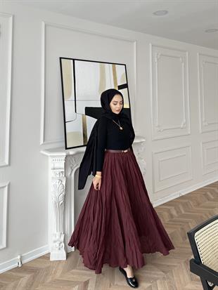 Kırışık Etek Bordo