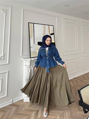 Kırışık Etek Haki