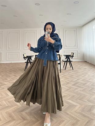 Kırışık Etek Haki