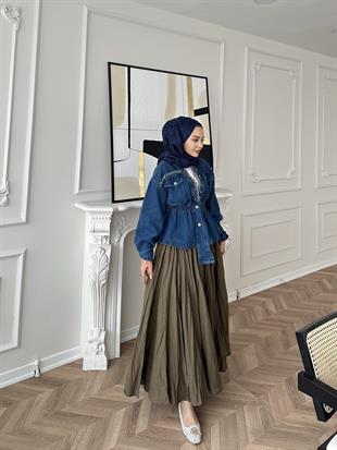 Kırışık Etek Haki