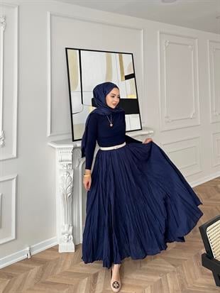 Kırışık Etek Lacivert