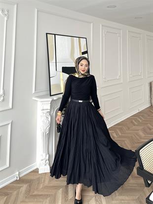 Kırışık Etek Siyah