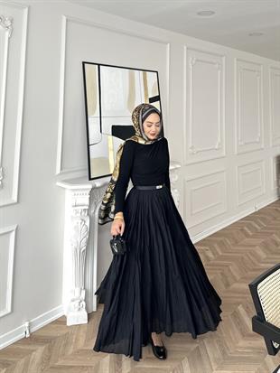 Kırışık Etek Siyah