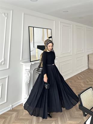 Kırışık Etek Siyah