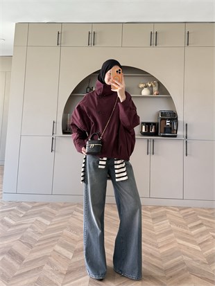 Kıta Düğmeli Bomber Ceket Mürdüm (4569)