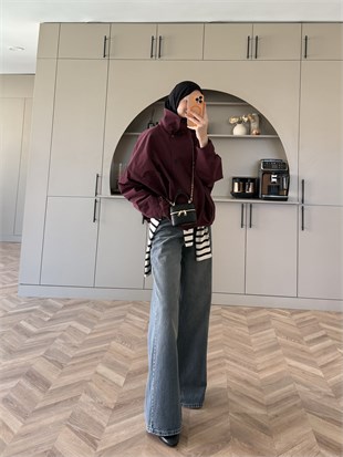 Kıta Düğmeli Bomber Ceket Mürdüm (4569)