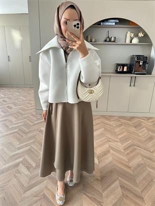 Klida Geniş Yaka Scuba Ceket Beyaz