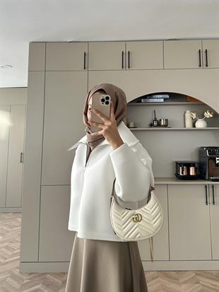 Klida Geniş Yaka Scuba Ceket Beyaz