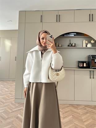 Klida Geniş Yaka Scuba Ceket Beyaz