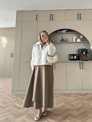 Klida Geniş Yaka Scuba Ceket Beyaz