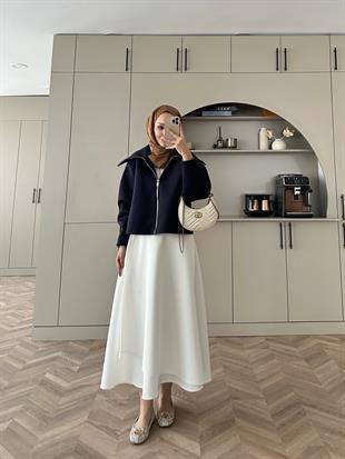 Klida Geniş Yaka Scuba Ceket Lacivert