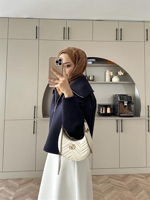 Klida Geniş Yaka Scuba Ceket Lacivert