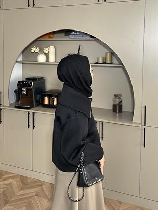 Klida Geniş Yaka Scuba Ceket Siyah