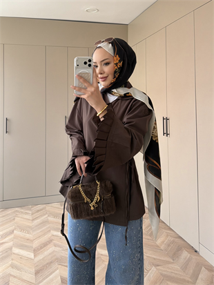 Kolu Fırfır Detaylı Kruvaze Gömlek Acı Kahve (2301)