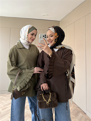 Kolu Fırfır Detaylı Kruvaze Gömlek Acı Kahve (2301)