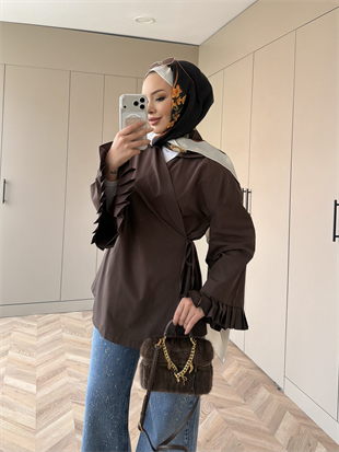 Kolu Fırfır Detaylı Kruvaze Gömlek Acı Kahve (2301)