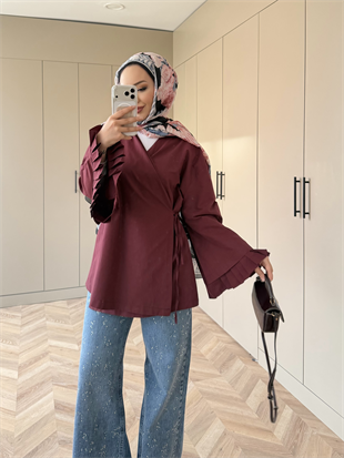 Kolu Pileli Bağlamalı Gömlek Bordo (2301)