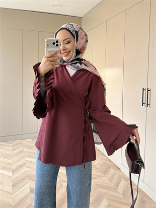 Kolu Pileli Bağlamalı Gömlek Bordo (2301)