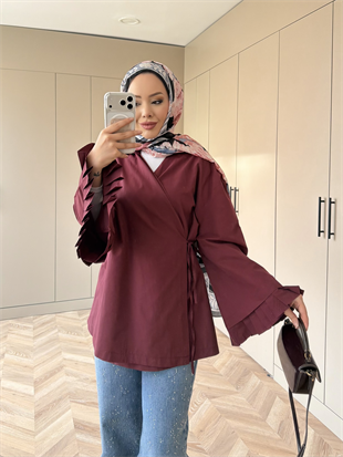 Kolu Pileli Bağlamalı Gömlek Bordo (2301)