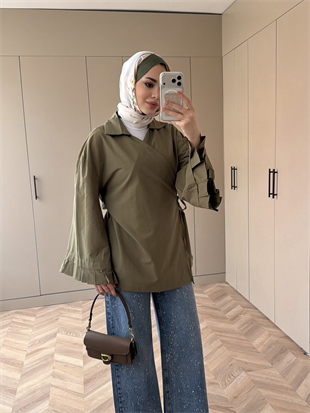 Kolu Pileli Kruvaze Gömlek Haki (2301)