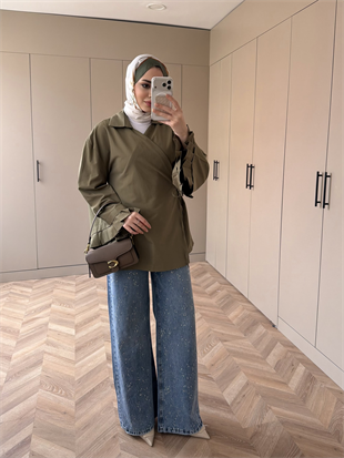 Kolu Pileli Kruvaze Gömlek Haki (2301)