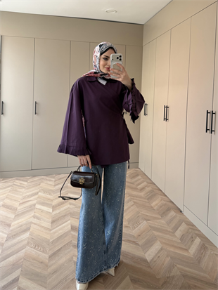 Kolu Pileli Kruvaze Gömlek Mürdüm (2301)