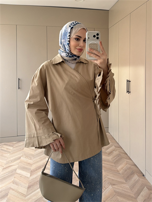 Kolu Pileli Bağlamalı Gömlek Vizon (2301)