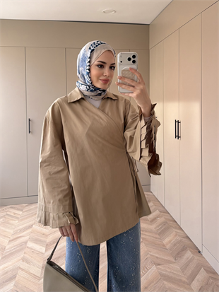 Kolu Pileli Bağlamalı Gömlek Vizon (2301)