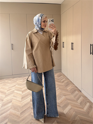 Kolu Pileli Bağlamalı Gömlek Vizon (2301)