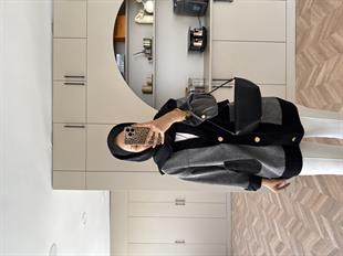 Kontrast Kot Detaylı Hırka Siyah