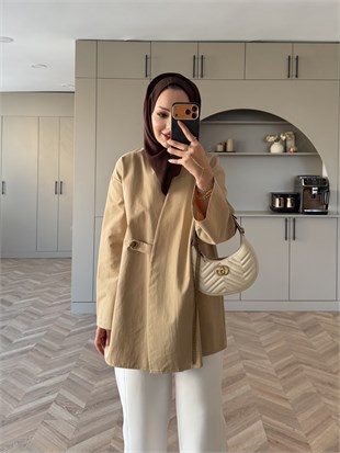 Korce Düğme Detaylı Trenç Camel (3141)