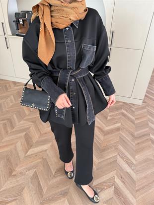 Kot Detaylı Kontrast Scuba Takım Siyah